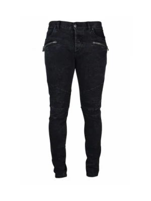 Czarne Skinny Jeans z Szczegółami na Zamki Balmain