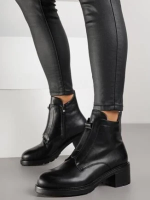 Czarne Skórzane Botki na Obcasie z Przeszyciami Tevilsa m.daszynski