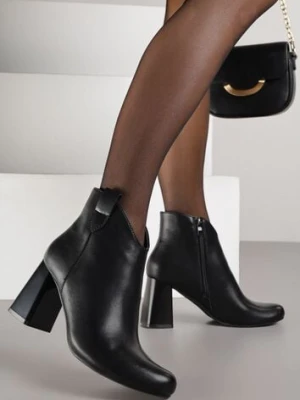 Czarne Skórzane Botki na Słupkowym Obcasie w Eleganckim Stylu Salenoria m.daszynski