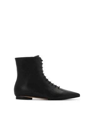 Czarne skórzane botki z suwakiem i srebrnym logowanym trzymadełkiem Kazar