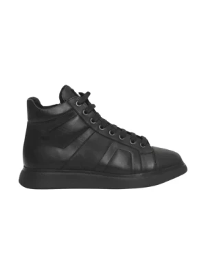 Czarne Skórzane Buty High-Top Logo Cerruti 1881