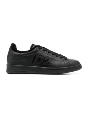 Czarne Skórzane Casual Sneakers dla Mężczyzn Dsquared2