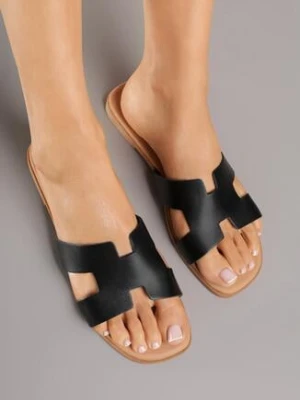 Czarne Skórzane Klapki Vices z Geometryczną Cholewką Arseria