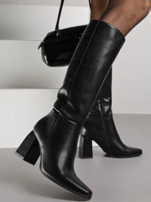 Czarne Skórzane Kozaki VICES do Kolana na Słupku w Eleganckim Stylu Reiandra