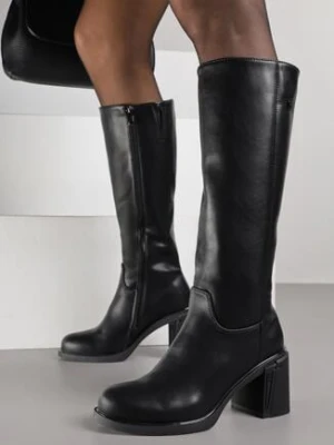 Czarne Skórzane Kozaki VICES na Obcasie Fezunda