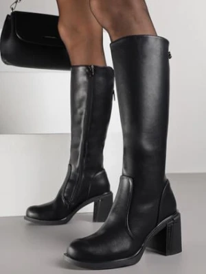 Czarne Skórzane Kozaki VICES na Obcasie z Ozdobnymi Paseczkami Vidare