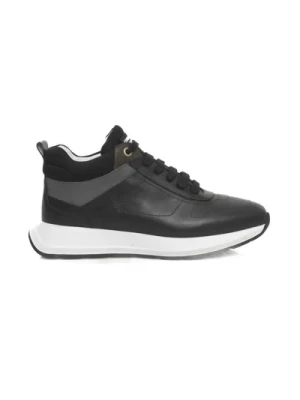 Czarne Skórzane Platform Sneakers Front Logo Cerruti 1881