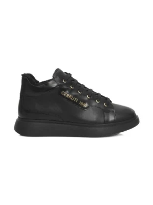 Czarne Skórzane Platform Sneakers z Logo Cerruti 1881