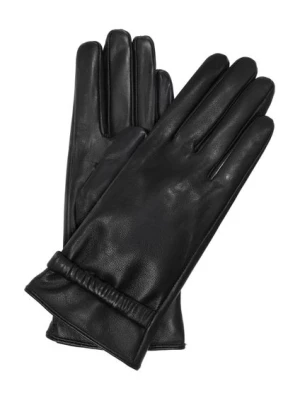 Czarne skórzane rękawiczki damskie ze ściągaczem OCHNIK