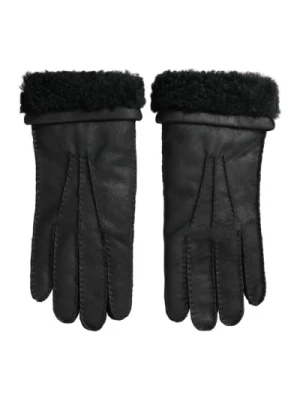 Czarne Skórzane Rękawiczki z Futrem Dolce & Gabbana