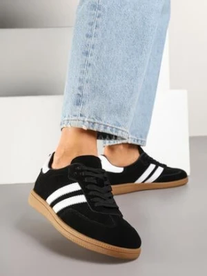 Czarne Skórzane Sneakersy w Stylu Tenisówek Ozdobione Paskami Alisira goodin