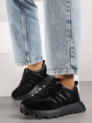 Czarne Skórzane Sneakersy z Geometrycznym Motywem Melussea