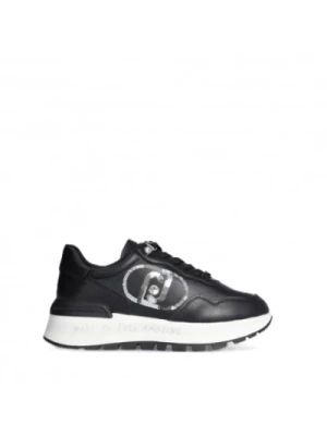Czarne Skórzane Sneakersy z Logo z Cekinami Liu Jo