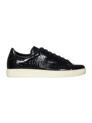 Czarne Skórzane Sneakersy z Wzorem Krokodyla Tom Ford