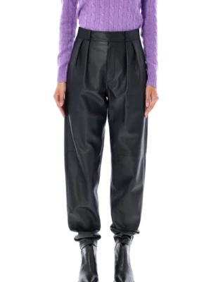 Czarne Skórzane Spodnie z Wysokim Stanem Ralph Lauren