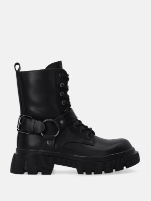 CZARNE SKÓRZANE WORKERY Z KLAMRĄ G037LEBLOBB006 Venezia