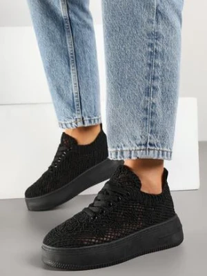 Czarne Sneakersy Ażurowe na Grubej Podeszwie Isodisa