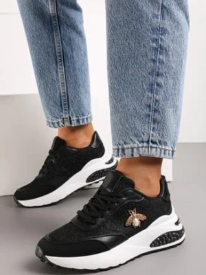 Zdjęcie produktu Czarne Sneakersy Brokatowe na Grubej Podeszwie Naono