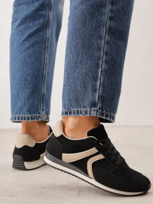 Czarne Sneakersy Casual z Imitacji Zamszu z Geometrycznymi Wstawkami na Boku Sadiqa Marquiiz
