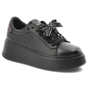 Czarne Sneakersy Chebello Skórzane Obuwie Damskie