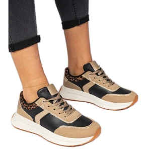 Czarne sneakersy damskie z brokatem o zwierzęcym wzorze Inna marka
