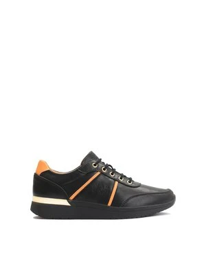 Czarne sneakersy damskie z pomarańczowymi elementami Kazar