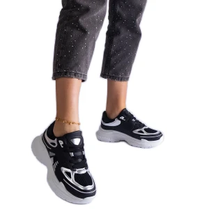 Czarne sneakersy damskie ze srebrnymi wstawkami Inna marka