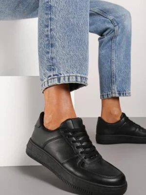 Czarne Sneakersy do Kostki z Imitacji Skóry ze Sznurowaniami Maiva
