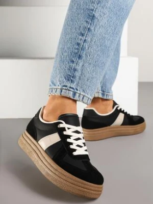 Czarne Sneakersy Klasyczne Tenisówki na Tłoczonej Platformie Nanislla