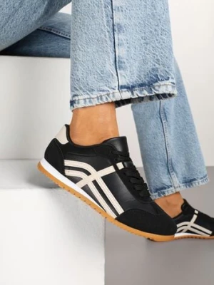 Czarne Sneakersy Klasyczne Tenisówki Zdobione Przeszyciami Ellexia