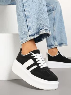 Czarne Sneakersy Kultowe Tenisówki na Platformie z Koturnem Elisara ideal