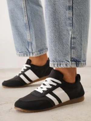 Czarne Sneakersy Kultowe Tenisówki z Marszczeniem przy Pięcie Rhodophine ideal