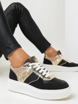 Czarne Sneakersy na Grubej Podeszwie Inise