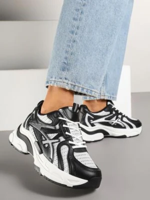 Czarne Sneakersy na Grubej Podeszwie Ozdobione Tłoczeniem Camilra