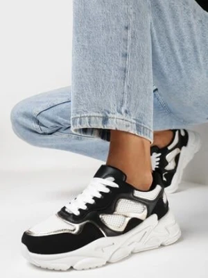 Czarne Sneakersy na Grubej Podeszwie Pira