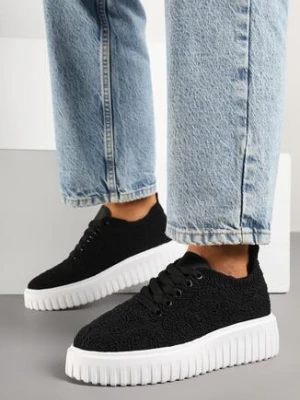 Czarne Sneakersy na Grubej Podeszwie z Ażurową Cholewką Ellisene renda