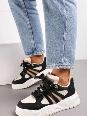 Czarne Sneakersy na Grubej Podeszwie z Brokatem Lenema