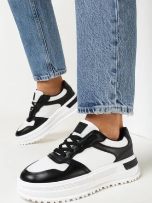 Czarne Sneakersy na Grubej Podeszwie z Brokatowymi Wstawkami Jakelina