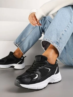 Czarne Sneakersy na Grubej Podeszwie z Cholewką z Siateczką Zollexia