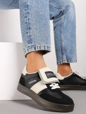 Czarne Sneakersy na Grubej Podeszwie z Kontrastującymi Wstawkami i Wywiniętym Językiem Mirinae