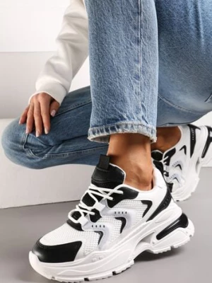 Biało-Czarne Sneakersy na Grubej Podeszwie z Metalicznymi Wstawkami Seta
