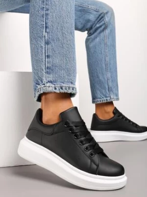 Czarne Sneakersy na Grubej Podeszwie z Okrągłym Noskiem Naubrey