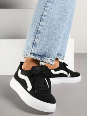 Czarne Sneakersy na Grubej Podeszwie z Ozdobnym Paskiem Kornelie