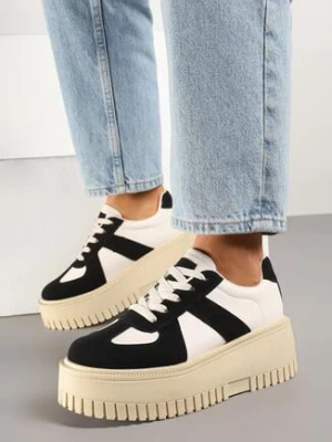 Czarno-Beżowe Sneakersy na Grubej Podeszwie z Ozdobnym Paskiem Viviriana
