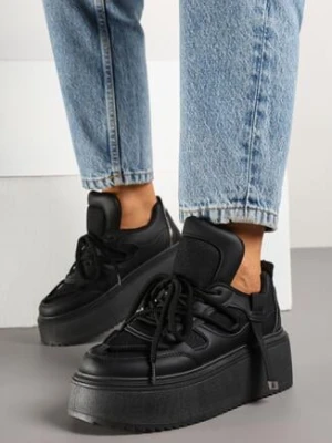 Czarne Sneakersy na Grubej Podeszwie z Ozdobnym Sznurowaniem Sovvia seastar