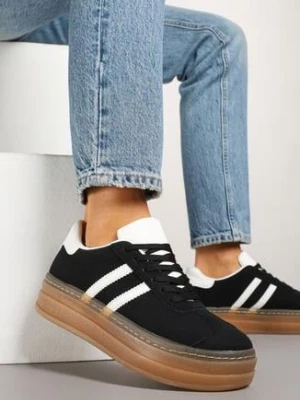 Czarne Sneakersy na Grubej Podeszwie z Ozdobnym Wzorem Felimala mulanka