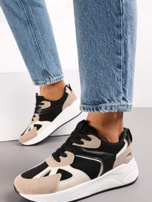 Czarne Sneakersy na Grubej Podeszwie z Ozdobnymi Wstawkami Faidneesi