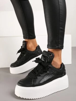 Czarne Sneakersy na Grubej Podeszwie z Podwójnym Sznurowaniem Weriella
