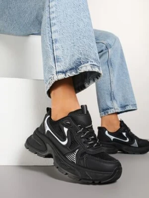 Czarne Sneakersy na Grubej Podeszwie z Siateczką Olirase swin shoes