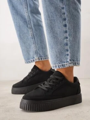 Czarne Sneakersy na Grubej Podeszwie z Tłoczeniem Larviona ballada